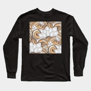 Monochromatic Paisley Print with Vintage Floral Motifs Long Sleeve T-Shirt